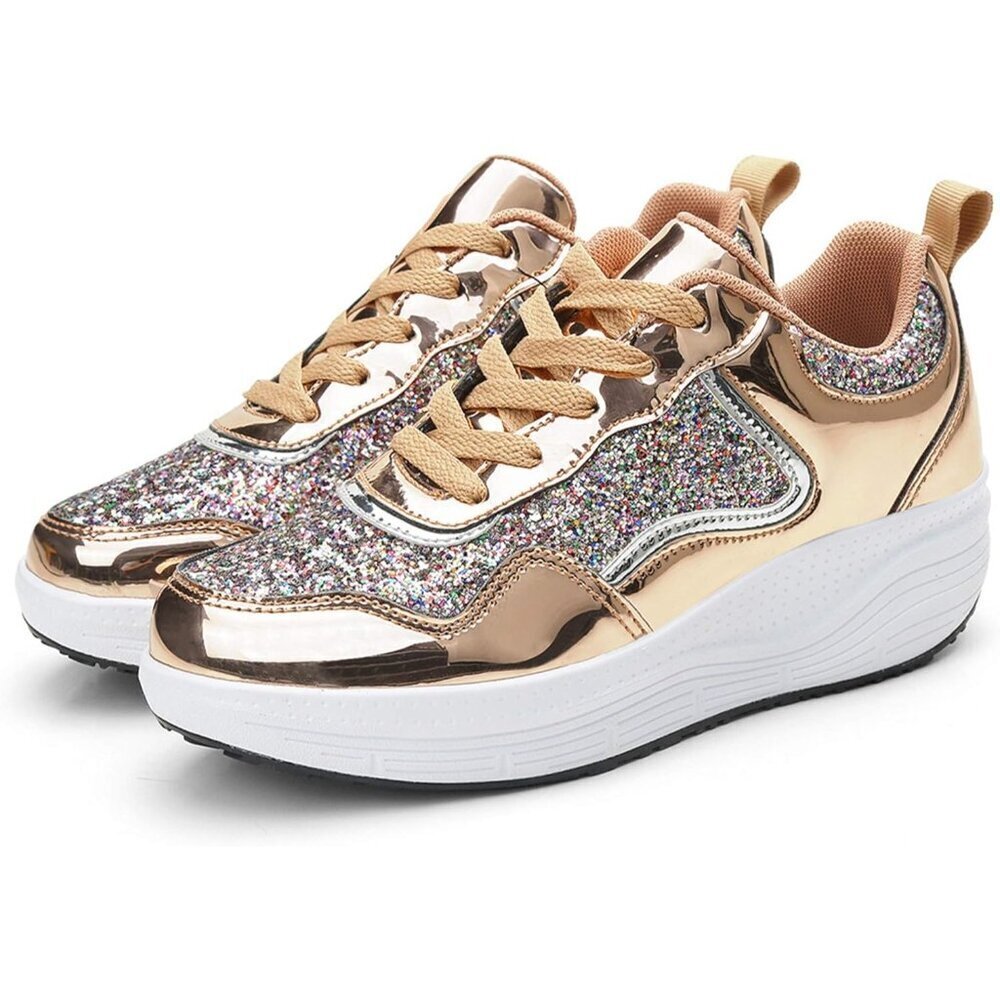 🆕Women Gold Glitter Sparkly Sequin Lightweight Non Slip Casual Comfort Sneakers - Picture 7 of 7